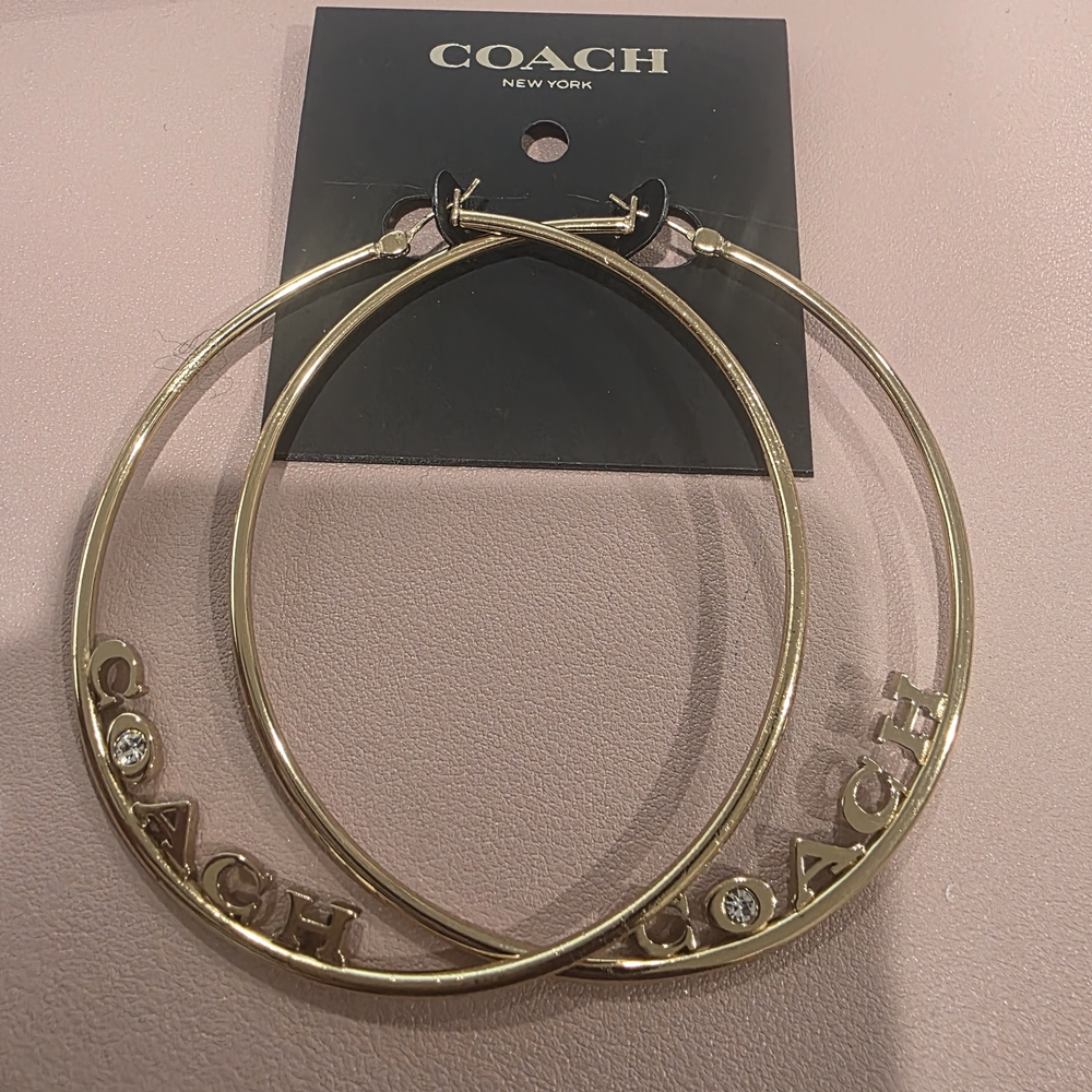 Coach Goldtone Simulated Diamond Large Hoop Earrings